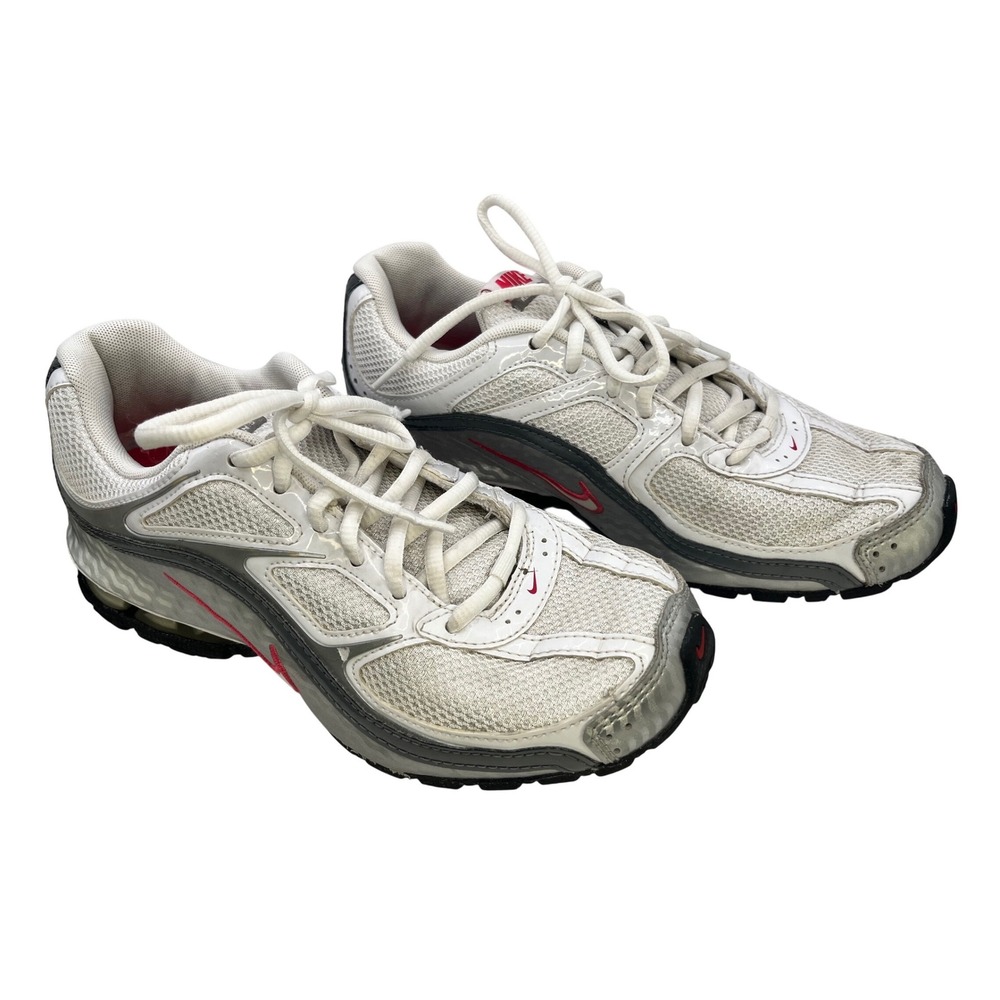 Nike Reax‎ Run 5 White Metallic Silver Red Running Shoes Womens 8 Sneakers